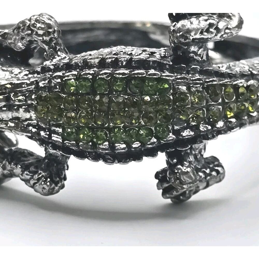 Bracelet Alligator Crocodile Green Blue Rhinestones Pave Setting Hinged Cuff - Picture 5 of 11